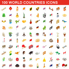 100 World countries icons set, isometric 3d style © juliars