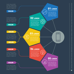 Business presentation concept with 5 options. Web Template of a info chart or diagram. Vector infographic template of education or technology process. Part of the report with icons set.