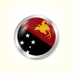 Round button national flag of Papua new Guinea with the reflection of light and shadow. Icon country. Realistic vector illustration.