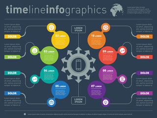 Vector infographic of technology or education process. Business presentation concept with eight options. Web Template of a circle info chart or diagram. Part of the report with logo and icons set.