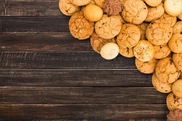Cookies and biscuits at natural wood with copy space