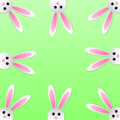 Easter bunnies on green background. Vector.