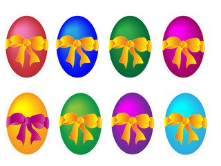 Colored Easter eggs with bows