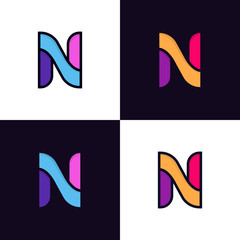 Clean colorful letter N logo icon sign flat design.