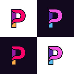 Clean colorful letter P logo icon sign flat design.