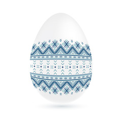 Easter ethnic ornamental egg with cross stitch pattern. Isolated on white background