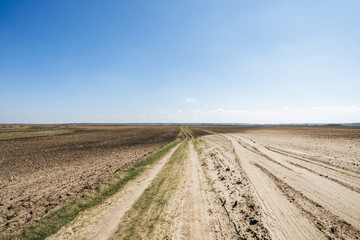 Ploughed field in spring prepared for sowing