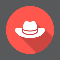 Men's Cowboy Hat flat icon. Round colorful button, circular vector sign with long shadow effect. Flat style design