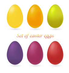 Set of multi-colored Easter eggs isolated on white background. Photo realistic illustration
