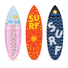 surfboard set with symbol of surf design on it illustration