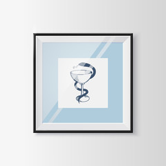 Medical emblem with goblet and snake in a frame.