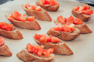 Sandwiches with chopped tomato