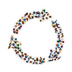 A group of people in a shape of arrows circulation, isolated on white background. Vector illustration