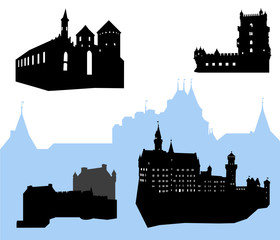 Naklejka premium Five castles and fortress silhouette 