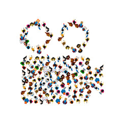 A group of people in a shape of film icon, isolated on white background. Vector illustration