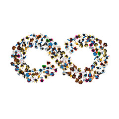 A group of people in a shape of infinity symbol on white background. Vector illustration