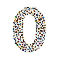 Large group of people in number 0 zero form. People font. Vector illustration