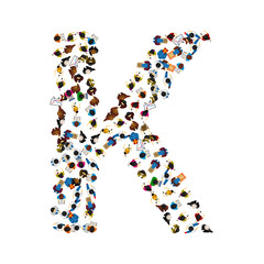 A group of people in the shape of English alphabet letter K on light background. Vector illustration.