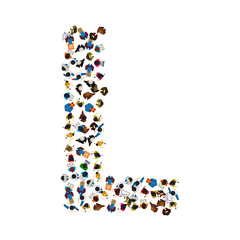 A group of people in the shape of English alphabet letter L on light background. Vector illustration.