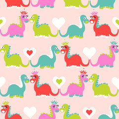 Cute dinosaur seamless pattern. Adorable cartoon dinosaurs background. Colorful kids pattern for girls and boys. Vector  texture in childish style for fabric, wallpapers, cards and designs.