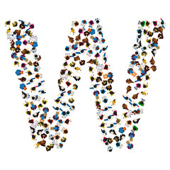 A group of people in the shape of English alphabet letter X on light background. Vector illustration.