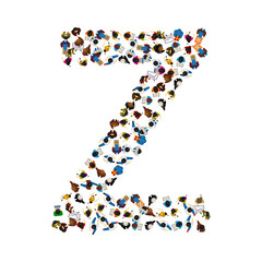 A group of people in the shape of English alphabet letter Z on light background. Vector illustration.