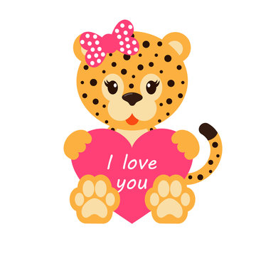 cartoon leopard with bow and heart