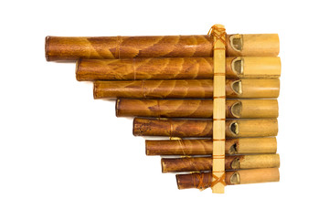 Handmade pan flute isolated on white background