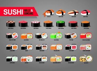 Sushi & rolls mega set icons of japanese food © hirexdesign