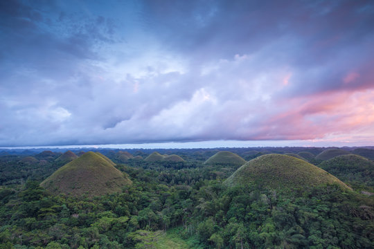 Chocolate Hills at sunset, Philippines