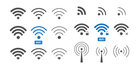 Set of  different wireless and wifi icons for design.