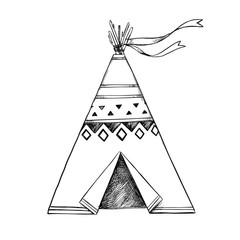 Hand Drawn vector elements - Kids tent with garlands. Illustrations in sketch style. Perfect for prints, postcards, posters etc