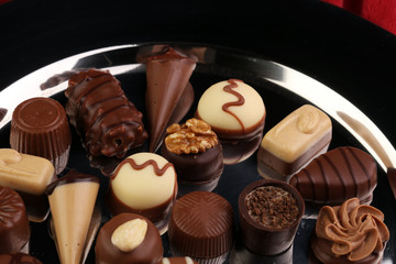 a lot of variety chocolate pralines