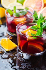 Spanish sangria cocktail and ingredients