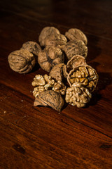 Nuts on the wooden table