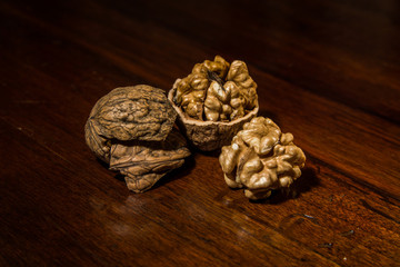 Nuts on the wooden table