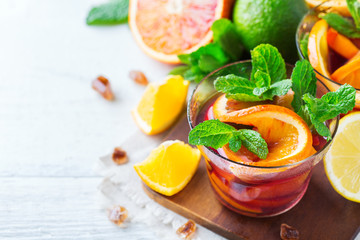 Citrus fruit summer fresh lemonade, infused water detox drink cocktail
