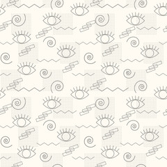 Seamless pattern with eyes and geometric elements. The template for the cover fabric, books and other.Vector background.