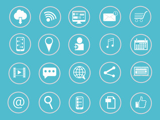 Set social media icons. Isolated on light blue background