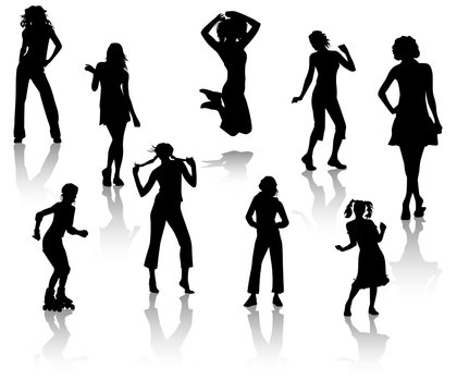 Silhouettes of young girls. A fashion and sports