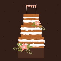 Wedding cake. Birthday cake. Cakes with flowers. Vector illustration.