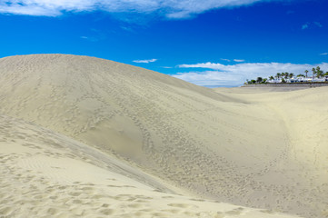 Dunes of Maspalomas with hotels on the background