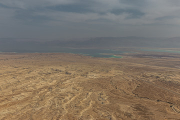 View of the Dead Sea and Judaean Desert from the Masada Fortress.