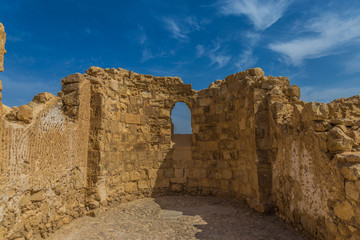 Fototapeta na wymiar The ruins of the ancient Masada fortress in the Judaean Desert, Israel