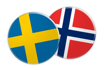 Obraz premium News Concept: Sweden Flag Button On Norway Flag Button, 3d illustration on white background