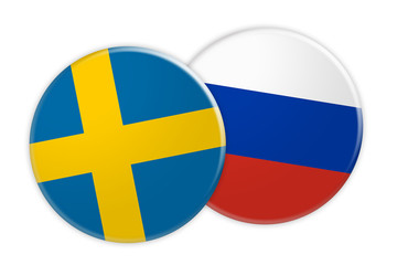 News Concept: Sweden Flag Button On Russia Flag Button, 3d illustration on white background