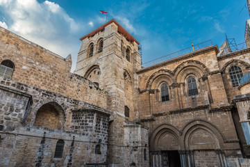 Fototapeta na wymiar Church of the Holy Sepulchre, Church of the Resurrection or Church of the Anastasis by Orthodox Christians in the Christian Quarter is a church of the Old City of Jerusalem