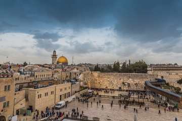 Fototapeta premium The Temple Mount - Western Wall and the golden Dome of the Rock in the old city of Jerusalem, Israel