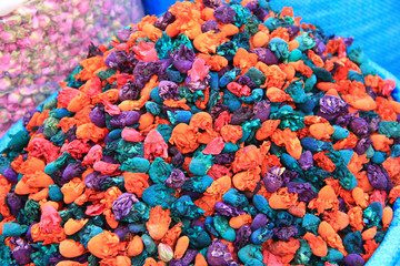 Beautiful display of dried flowers at a small Moroccan spice store.
