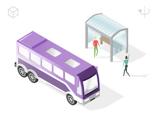 Isometric High Quality City Element with 45 Degrees Shadows on White Background . Bus Stop